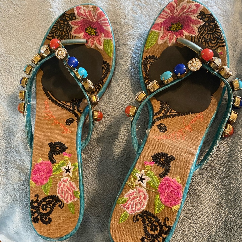 Beverly Feldman kitten heel embellished sandals